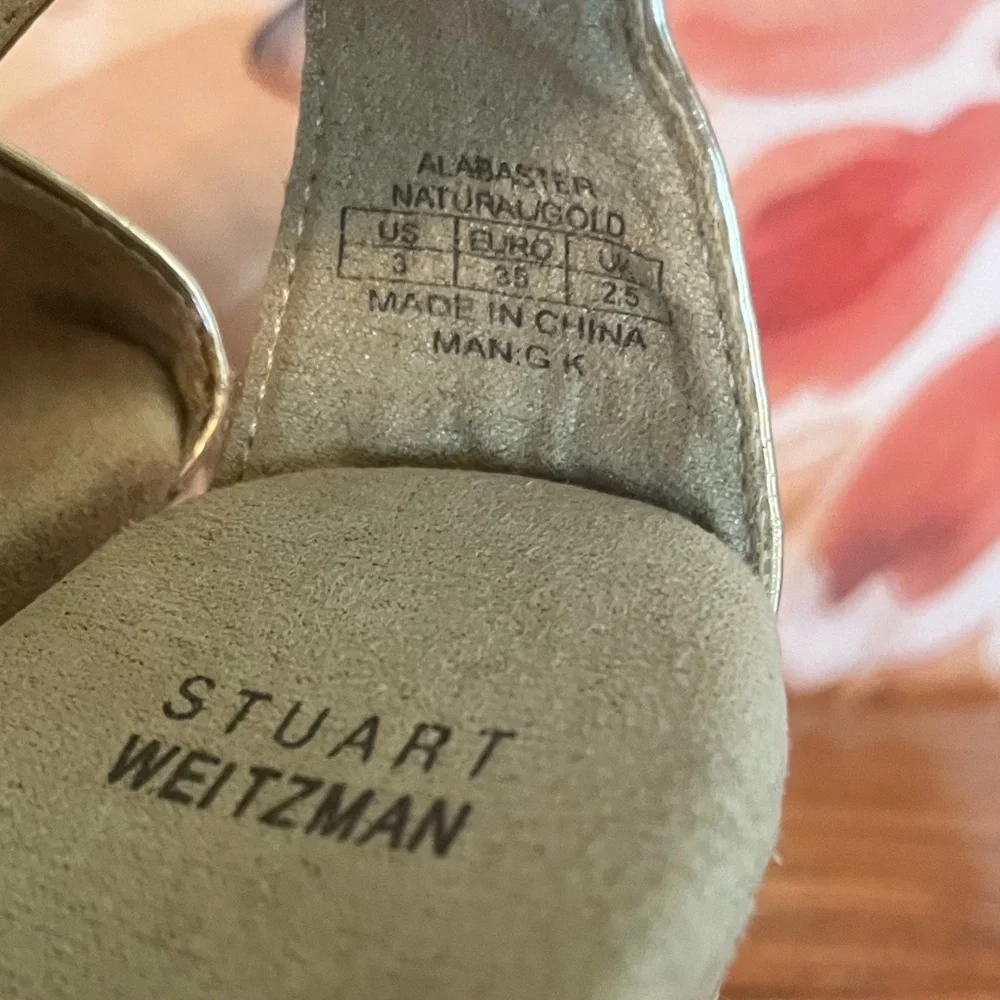 Stuart Weitzman Girls 3 Alabaster Gold Cork Lightweight Dressy Event Party Wedge